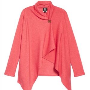 Pink one button fleece wrap cardigan